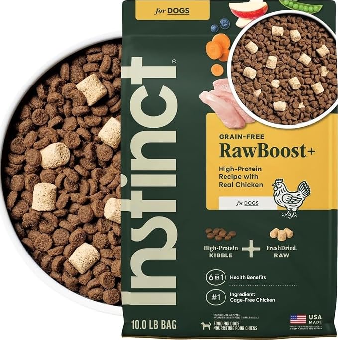Instinct RawBoost, Dry Dog Food + Freeze Dried, Real Chicken, 10 lb. Bag | High-protein kibble with FreshDried raw bites, cage-free chicken, grain-free recipe, 6-in-1 health benefits