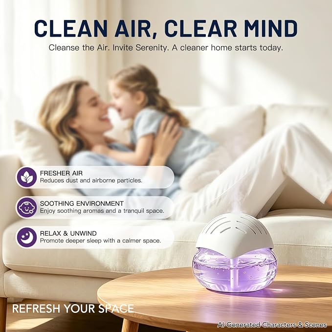 BBMars Essential Oil Diffuser, Water Washable Aromatherapy Air Purifier with 7 Colors LED Night Light, Portable Mini Air Freshener Cleaner for Smoke Pet Odor Home Office Bedroom