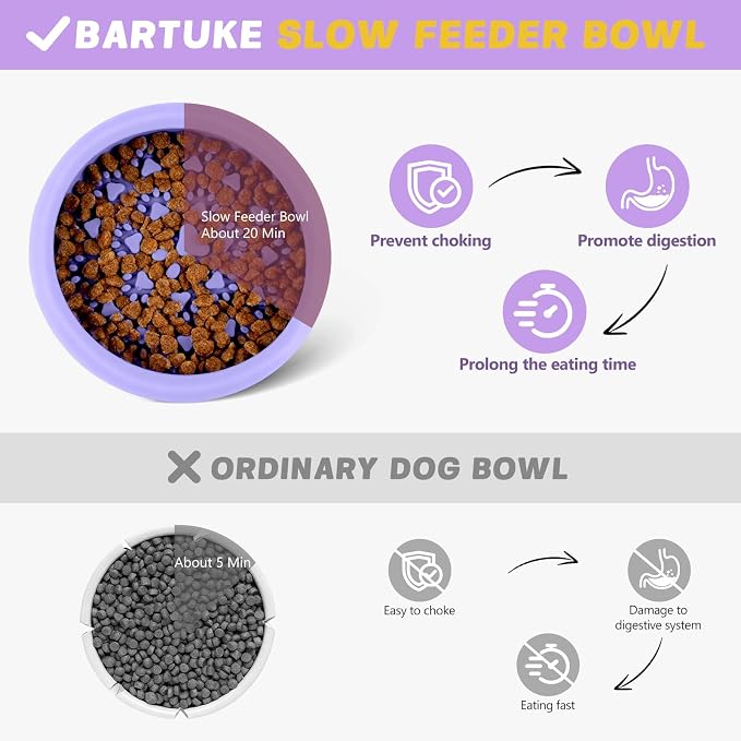 Silicone Dog Lick Bowl, Slow Feeder Dog Bowls with Strong Suction, Purple