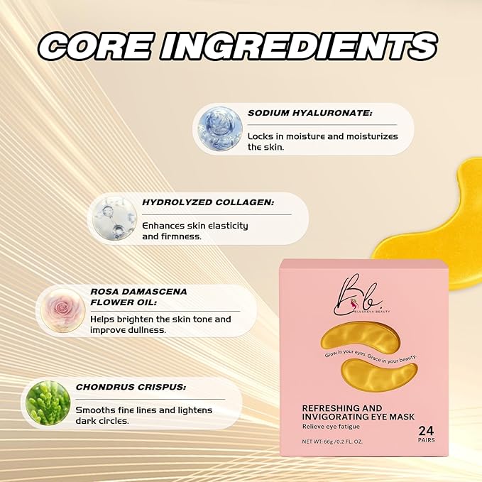 Gold Under Eye Masks – 24 Pairs Collagen & Hydrating Gel Eye Patches for Dark Circles, Puffy Eyes, Fine Lines & Anti-Aging Skincare – Vegan, Cruelty-Free Self Care Essentials