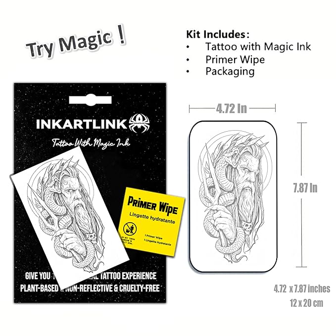 INKARTLINK Semi Permanent Tattoo,Party Tattoo, Beautiful and Realistic Design, Fun Tattoo Experience, Cruelty-free, Non-reflective, Waterproof (Poseidon 2)