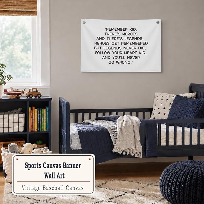 Vintage Baseball Wall Decor for Boys Room, Inspirational Sports Quote Canvas Banner, Retro Baseball Nursery Wall Art for Bedroom Playroom,Baby Shower Gifts,30x20 Inch(White)
