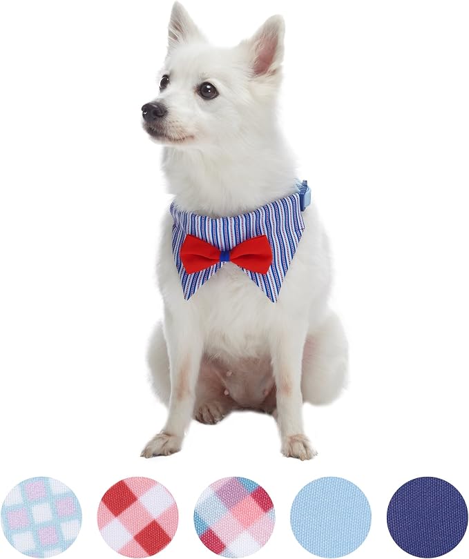 Blueberry Pet Iconic High Street Fashion Adjustable Dog Bandana Collar with Bow Tie, Medium, Neck 14.5"-20"