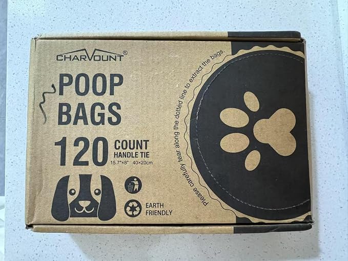 Charmount 120 Counts Unscented Dog Poop Bags Rolls with Handles | 16"x8"Extra Thick Pet Waste Bag, Leak Proof and Easy Tie, Cat Litter Bags, Pink