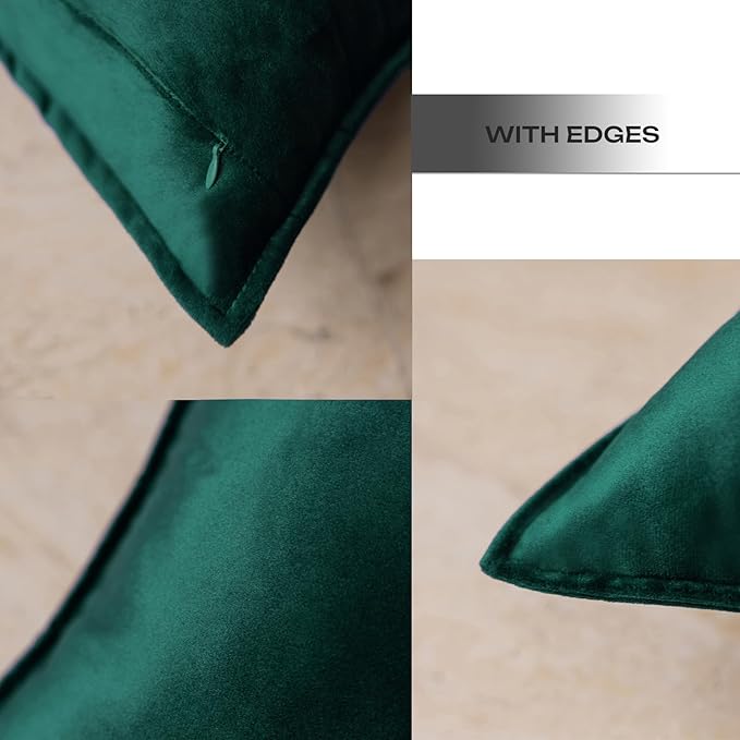 JIAHANNHA Velvet Green Throw Pillow Covers 18”x18”Pack of 2 Soft Decorative | Square Cushion Covers for Couch Sofa Bed Livingroom Car Home Decor,45x45Cm