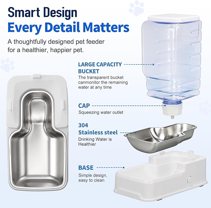 Automatic Cat Dog Feeder and Water Dispenser Set with Stainless Steel Bowl | Automatic Cat Feeder and Water Dispenser Set with Dog Stainless Steel Feed Bowl Pet Gravity Self Feeding and Waterer *2