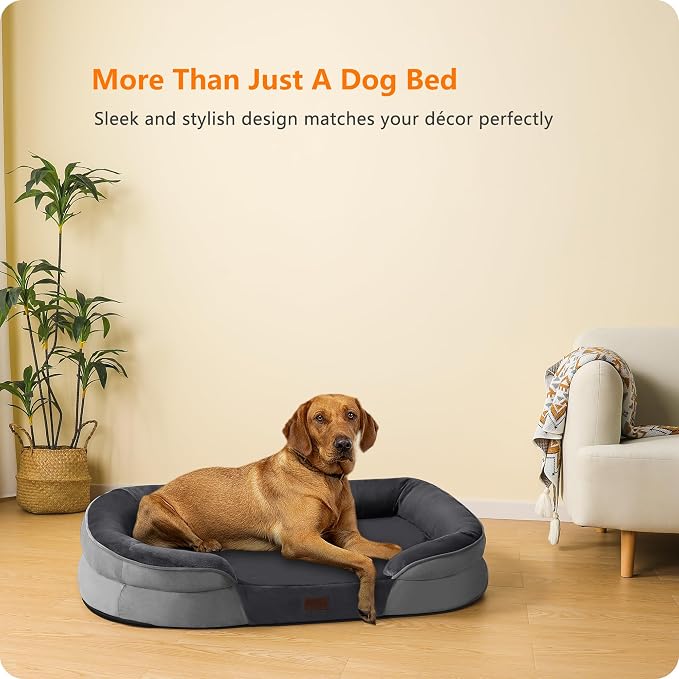 Dwanton Orthopedic Waterproof X-Large Dog Bed Sofa, Gel Memory Foam, 45" | Egg-Crate Foam Dog Sofa, Washable Pet Bed with Four Sided Bolster Cushion, Removable Cover & Non-Slip Bottom, Dark Grey