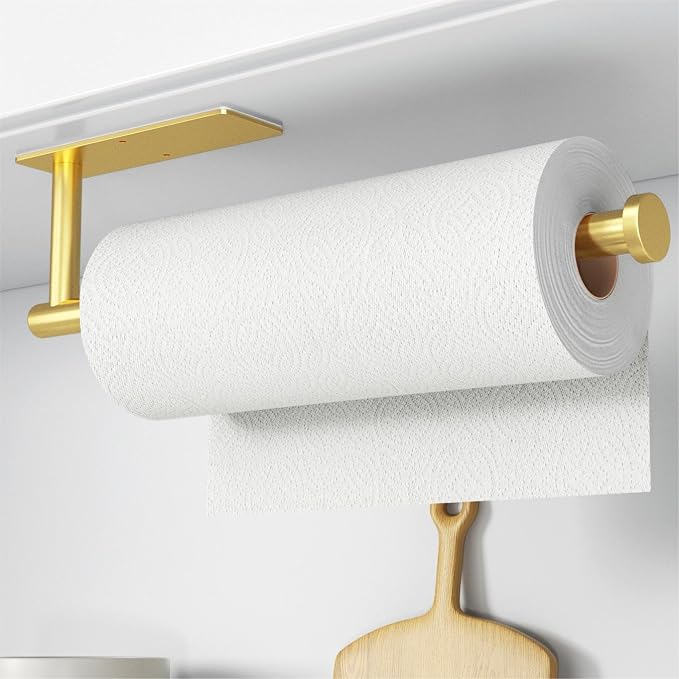 Paper Towel Holder,Self-Adhesive or Drilling， White, 1 Pack | SUS304 Stainless Steel,Kitchen Roll Dispenser Under Cabinet，Wall Mounted Rack