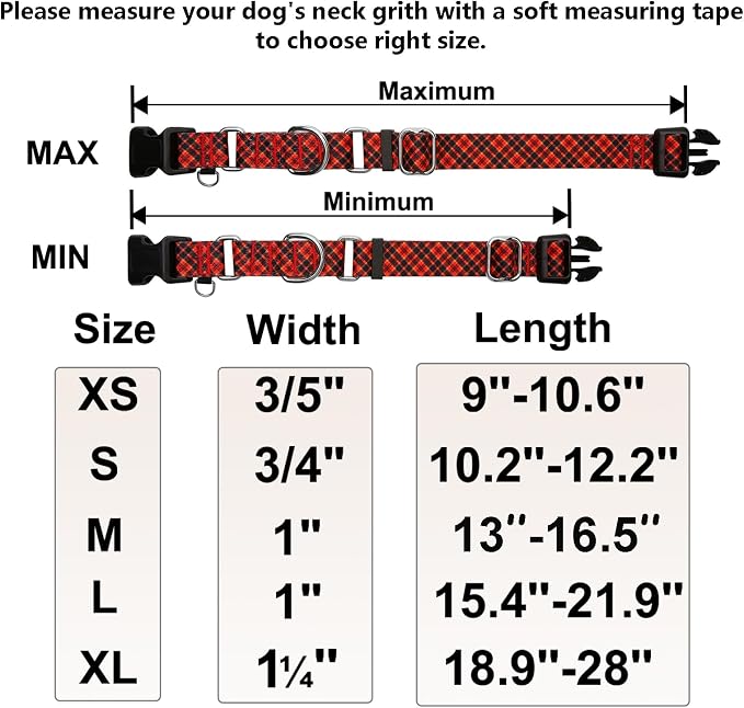 Christmas Martingale Collar for Dogs with Buckle, Red Plaid, S