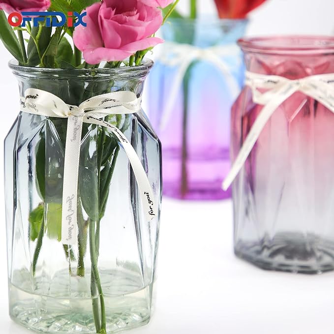 Glass Vase, Geometric Faceted Design Flower Vase for Weddings, Events, Decorating, Arrangements, Office, or Home Decor