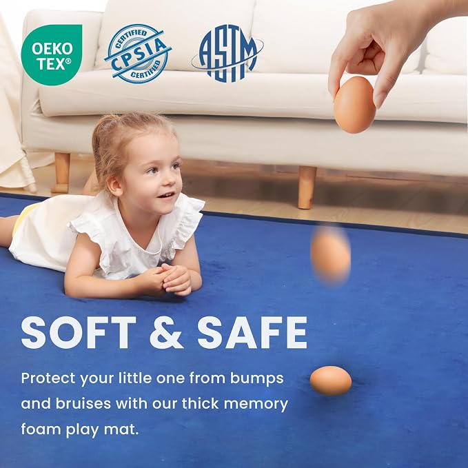 Baby Play Mat for Floor,1.3" Thick Memory foam Tummy Time Mat,Soft Coral Velvet Nursery Rug,Extra Large Non Slip for Toddlers,Infants,kids