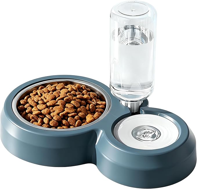 YSHOME&PET Double Dog Bowls, Cat Food & Water Bowl Set with Water Dispenser | Detachable Durable Stainless Steel Bowl Gravity Feeder for Small or Medium Size Dogs Cats Kittens Rabbits Bunny Easy to Clean