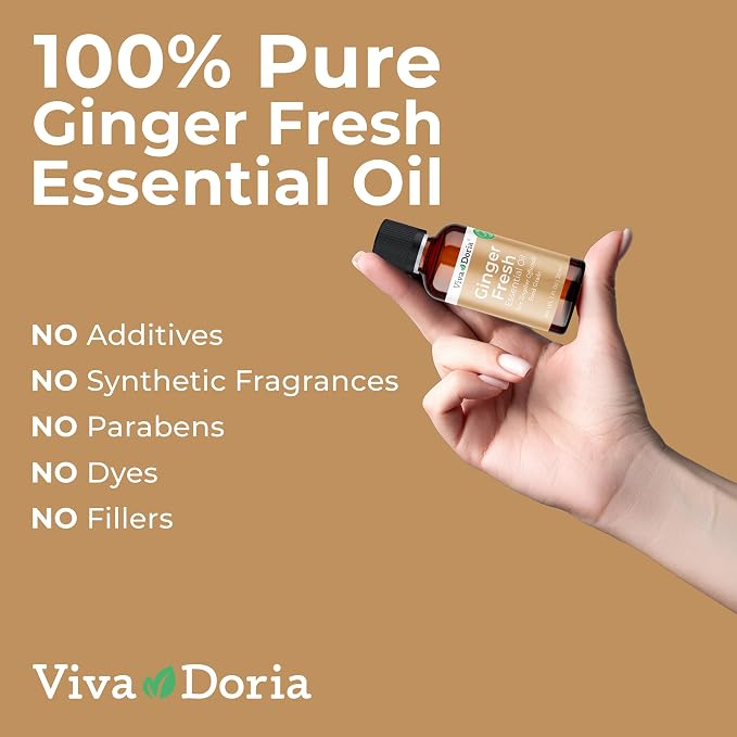 Viva Doria Ginger Essential Oil, 100% Pure Natural, Fresh Ginger Essential Oil, Undiluted, for Aromatherapy | Food Grade, 30 mL (1 Fluid Ounce)