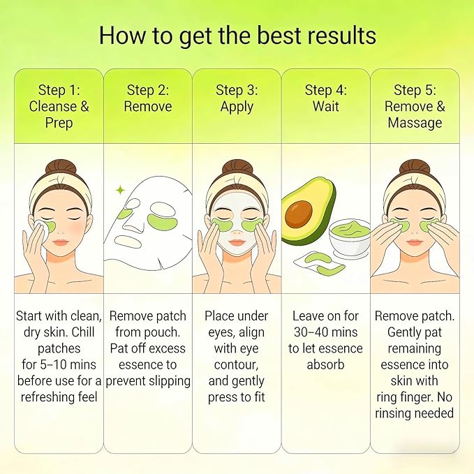 Under Eye Patches – 60 PCS Avocado Eye Patches for PUFFY EYES and DARK CIRCLES, Collagen Eye Patches,Hydrating & Moisturizing Eye Patches for Women,Reduce LINES and WRINKLES.