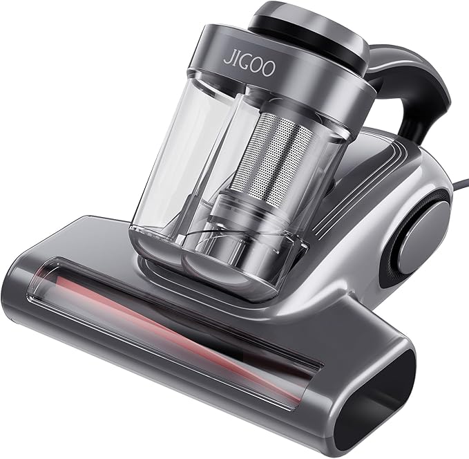 JIGOO J300 Bed Vacuum Cleaner, Dust Sensor, Pet Hair, UV and Heat, Corded | Deep-clean mattress vacuum cleaner, 500W motor, 13Kpa suction, UV-C light and 130°F heat for beds, sofas, Gray