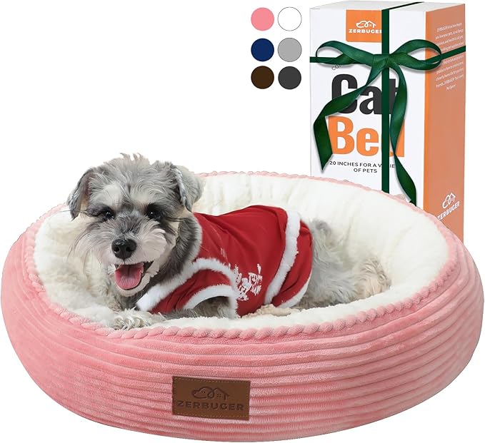 Zerbuger 23in Pink Round Dog Bed Sofa for Dogs Cats, Machine Washable | for Small/Medium/Large Dogs Cats, Foam Pet Couch with Removable Mat Non-Slip Bottom, Pet Cuddler for Indoor/Outdoor/Car/Cage
