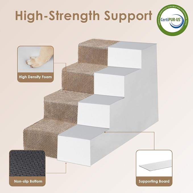 EHEYCIGA Dog Stairs for Bed 20" H, 4-Step Extra Wide Dog Steps, Camel | Pet Steps for Small Dogs and Cats for High Bed, Non-Slip Balanced Pet Ramp Indoor