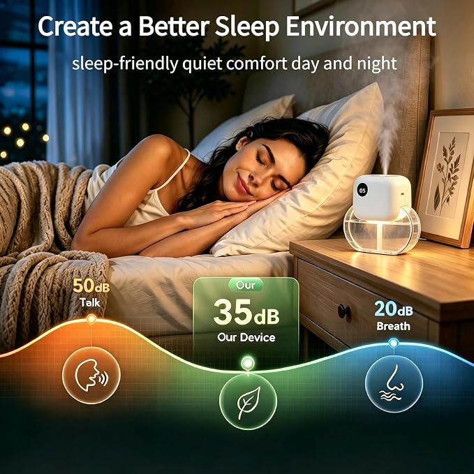 Aromatherapy Diffuser & Essential Oil Set - GloryAir 170ML Essential Oil Diffuser with 6 Adjustable Mist Levels, 90 Days Runtime, Quiet 35dB, 7-Color Light, Aroma Oil Diffuser for Home(White Tea)