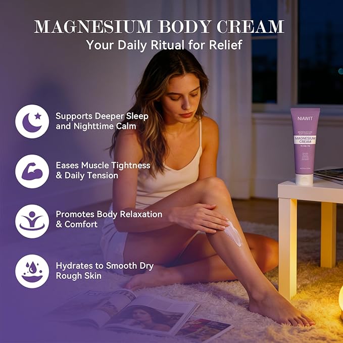 Magnesium Body Cream – Night Cream for Relaxation & Restful Body Comfort with Magnesium, Aloe, Shea Butter & Botanical Extracts | Non-Greasy, Fast-Absorbing, Gentle Texture