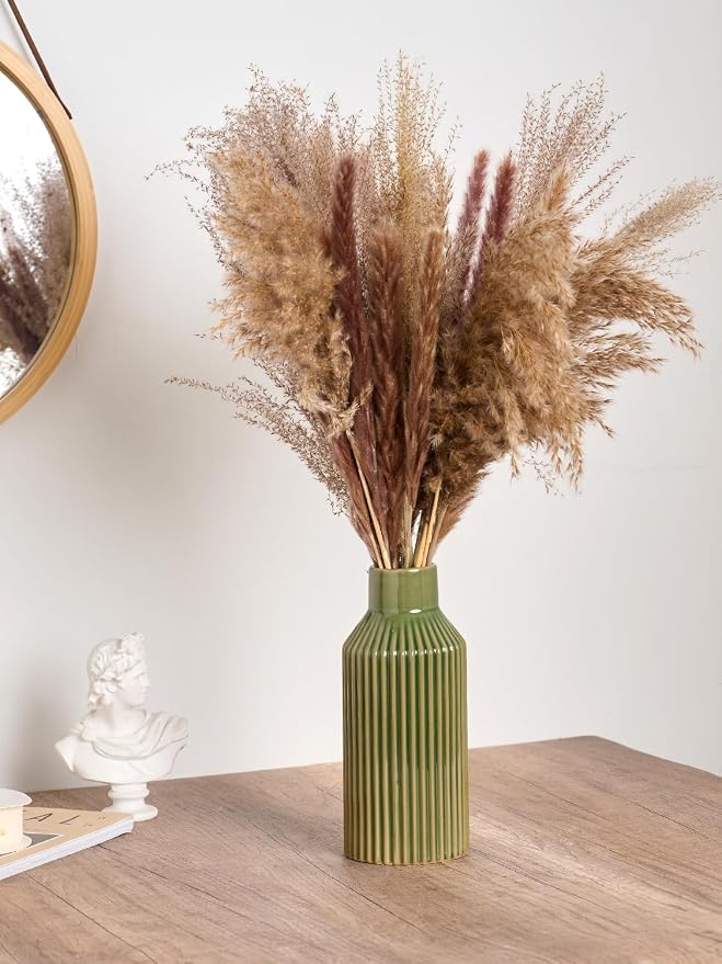 STHIE 8 Inches Ceramic Flower Vase, Green Vases for Centerpieces | Flambé Reactive Glaze,Minimalist Modern Home Decor, Pampas Grass Vase for Table, Fireplace, Shelf, Mantel, Entryway