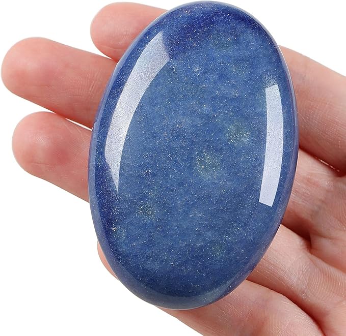 LAIDANLA Blue Aventurine 2.4" Large Palm Stone Healing Crystals Natural Gemstones Calming Effects Energy Balancing Reiki Polished Worry Stone Cleansing Protection Anxiety Stress Relief Therapy 1PC