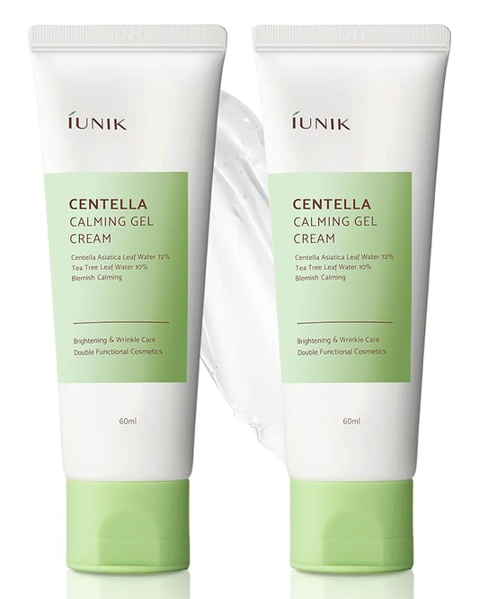 IUNIK Centella 70% Calming Gel Cream Vegan Non-Sticky Moisturizing Blemish Care w/Centella Asiatica Tea Tree 10% Soothes Acne Rosacea Oily & Sensitive Skin Korean Skincare BOGO 1+1