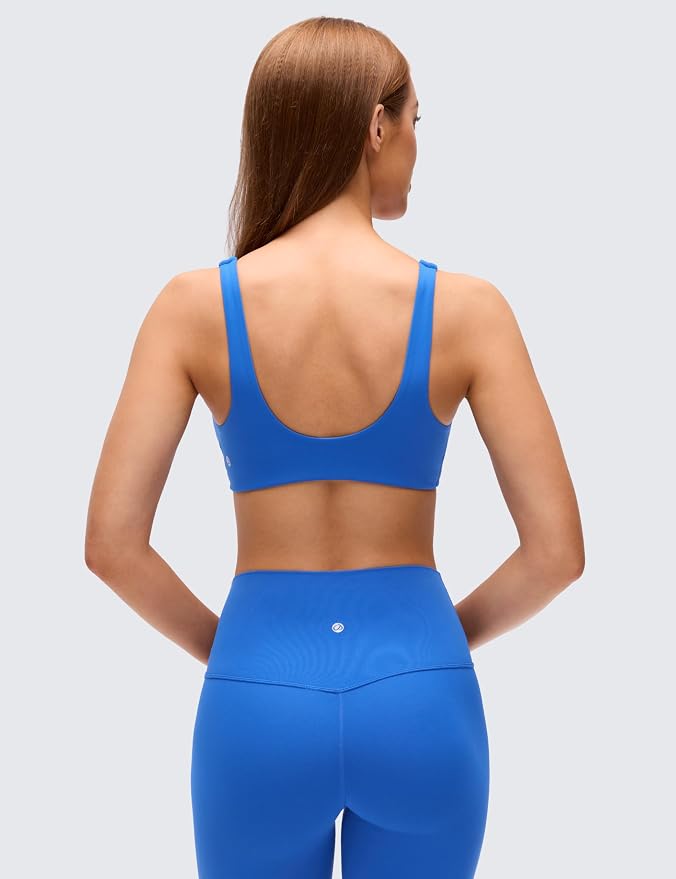 CRZ YOGA Butterluxe Front Twist Deep V Neck Sports Bras for Women - Wide Straps Padded U Back Yoga Crop Top