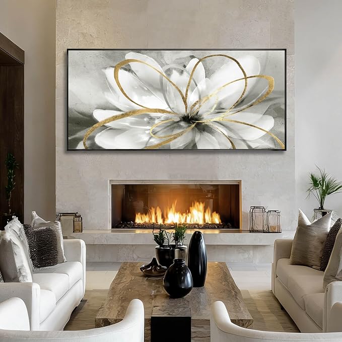 SOUGUAN Modern Canvas Wall Art Flower Wall Decor Gold Line Decorative Painting 40"x86" Kitchen Pictures Home Decorations for Living Room