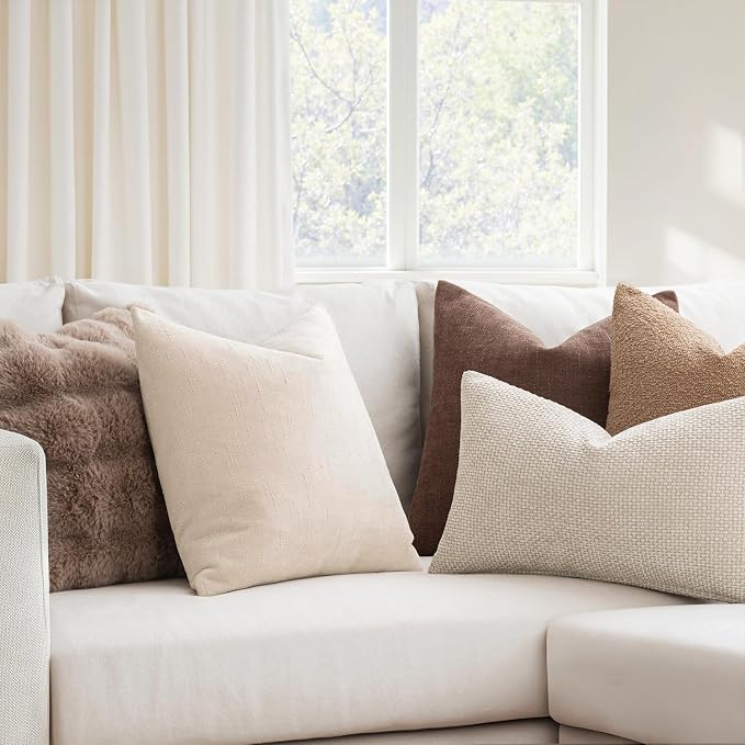 MIULEE Textured Chenille Throw Pillow Covers 20x20 Inch Light Beige | Pack of 2 Decorative Soft Throw Pillows, Solid Textured Cushion Covers, Modern Home Decor for Couch Sofa Bedroom Living Room