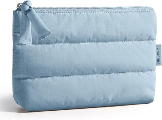 BAGSMART Small Puffy Water-Resist Makeup Bag for Women | Cloud-like shell with tactile, lightweight, squishy finish; playful puffy zipper pull