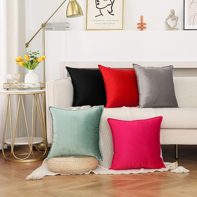 JIAHANNHA Velvet Black Throw Pillow Covers 22”x22”Pack of 2 Soft Decorative | Square Cushion Covers for Couch Sofa Bed Livingroom Car Home Decor,55x55Cm