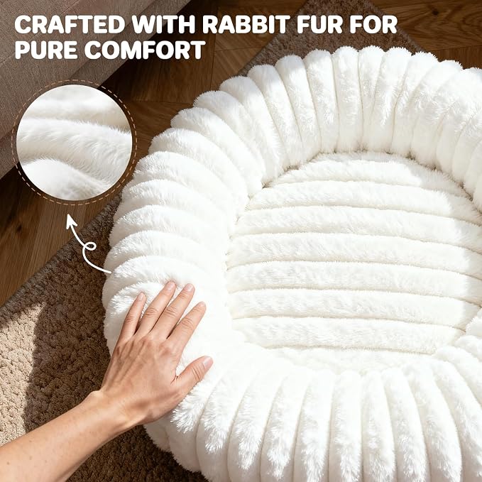 Donut Pet Bed for Indoor Cats and Small Dogs, Self-Heating Dog Bed with Non-Slip Bottom, Winter Comfort Dog Beds for Puppies, Washable & Portable Egg Tart Shape (S) Small cat Bed self Warming