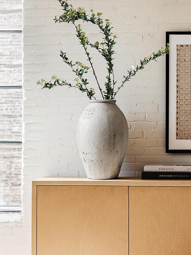 LE TAUCI Ceramic Flower Vase, 13.2 Inch Large Wabi-Sabi Vase, Tall Floor Vase for Home Decor, Living Room Table & Mantel Centerpiece, Watertight & Sturdy, Weathered Stone Greige