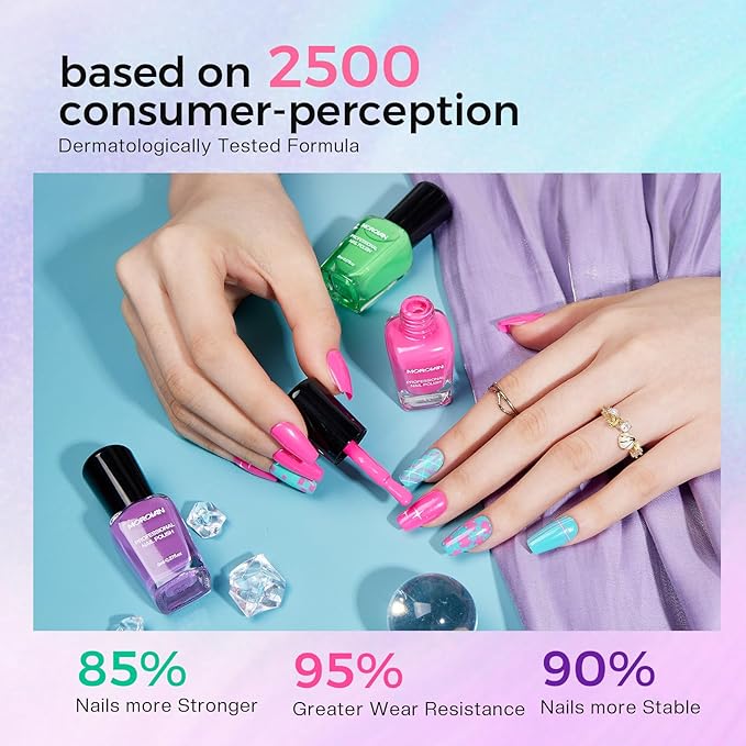 Morovan Nail Polish Set Fingernail: 2026 Nail Gift Kit Bright Rainbow Color Air Quick Dry Regular 0.27oz Finger Nail Polish Pack with Base Top Coat Christmas Winter Holiday Manicure for Women Girl