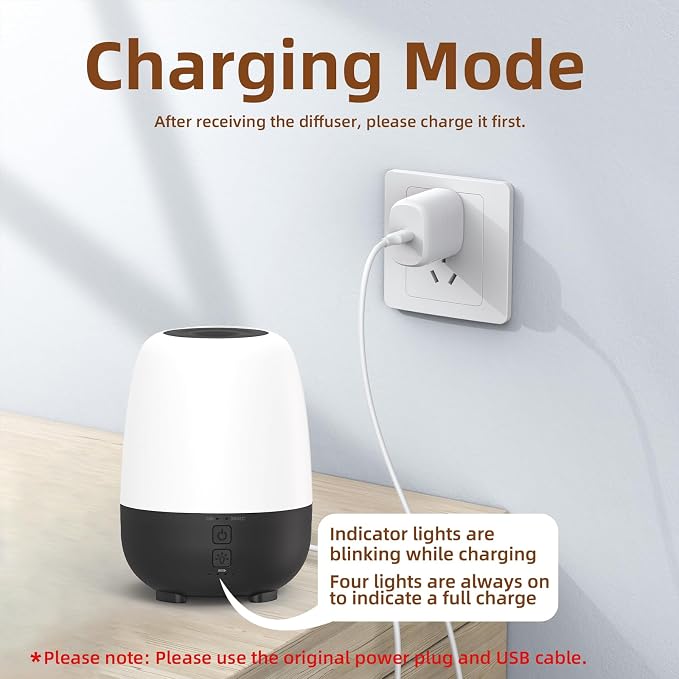 SEEDSEEL 150ML Rechargeable Battery Powered Essential Oil Diffuser, Cordless Portable Aromatherapy Diffuser,7-Hour Run time, 7-Color LED Lights
