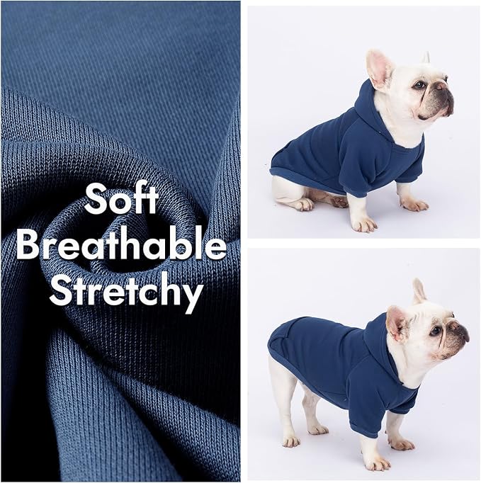 2 Pack Dog Hoodie Warm Hood Dog Sweater Cold Weather Small Dogs Sweatshirt Comfort Pet Clothes for Small Medium Dogs with Pockets (Navy+Blue, M (Back: 11.4",Chest: 16.9", 5.8-8.8 lbs))