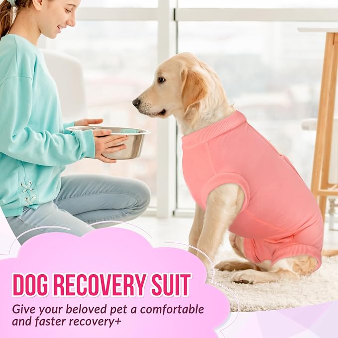 Lukovee Recovery Suit for Dogs, Onesie Spay Neuter Surgery Suit Female Male | Soft Cotton, Easy On Off, Abdominal Wounds Prevent Licking, Prevent Licking Wounds, Cone E-Collar Alternative (Peach,M)