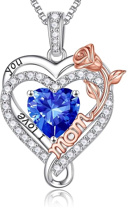 Iefil Valentines Day Gifts for Mom - 925 Sterling Silver Heart Necklace for Women, Birthstone Jewelry, Birthday Gifts for Bonus/Step/New Mom/Mother in Law