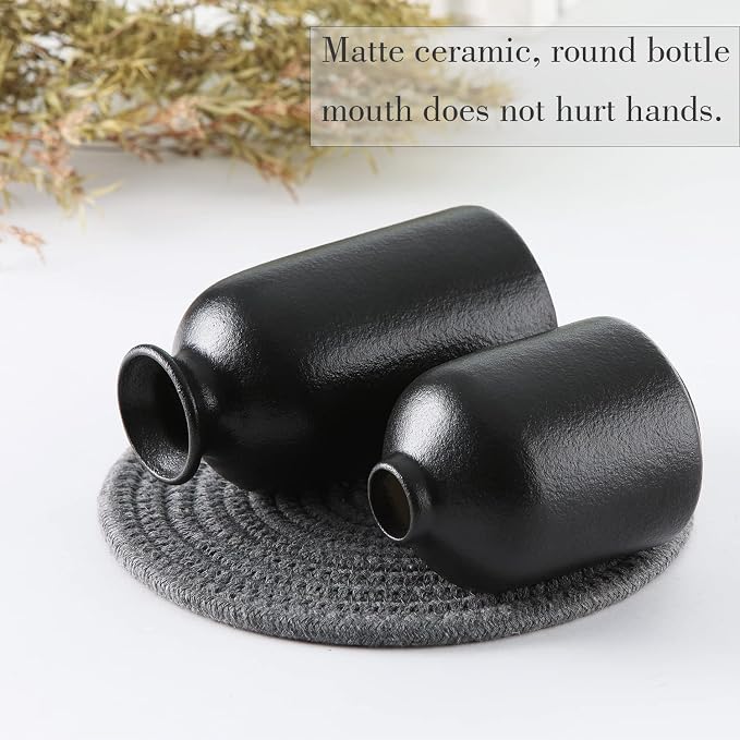 CEMABT Black Ceramic vase Set-3 Small Flower vases for Decor,Modern Boho Farmhouse Home Decor,Decorative vase for Pampas Grass&Dried Flowers,idea Shelf,Table,Bookshelf ，Entryway- Distressed