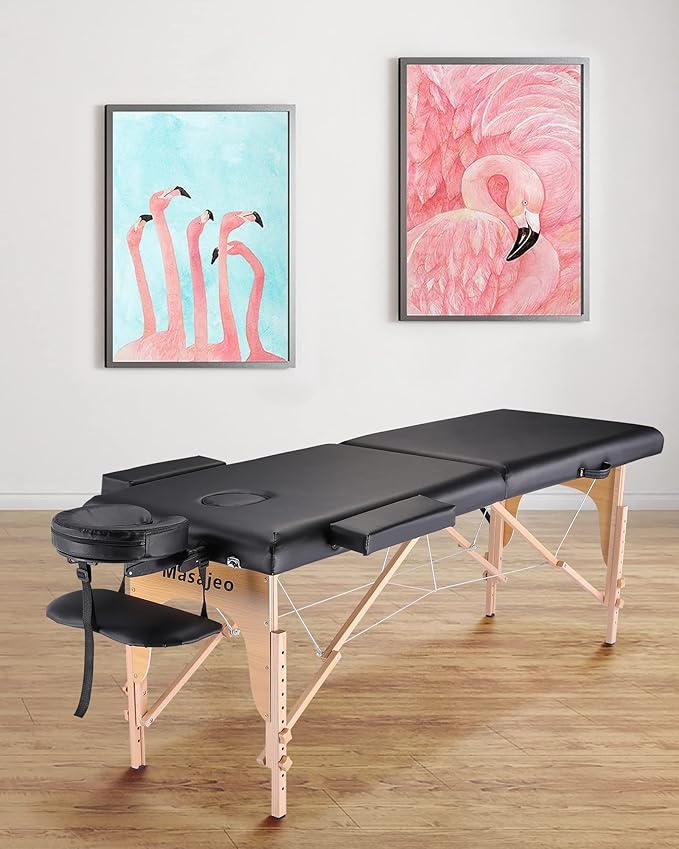 Professional Massage Table Portable Massage Bed for Spa Salon Tattoo Esthetician Lash Reiki, Adjustable Height 84" Long & 500 LBS Load Capacity, Black (2-Section)