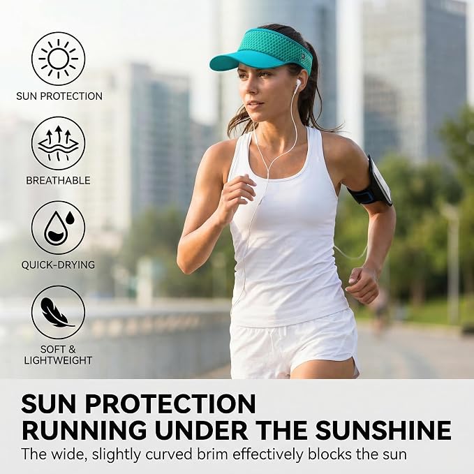 LONGLONG Sports Sun Visor Hat with Non-Slip Toggle Breathable for Women Men | Adjustable Quick Dry Moisture-Wicking Soft Lightweight Mesh Sun Protection Cap Golf Tennis Pickleball Running Garden Hiking