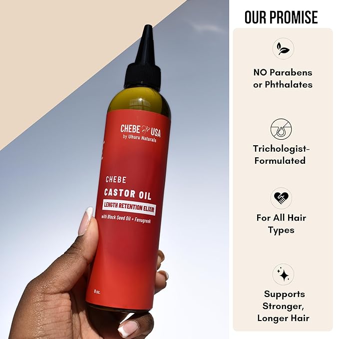 Original Chebe Castor Hair Growth Oil (4oz) – Nourishing & Moisturizing Hair Treatment for Thicker-Looking Hair – Infused with Black Seed, Clove & Rosemary – Authentic Chebe for All Hair Types