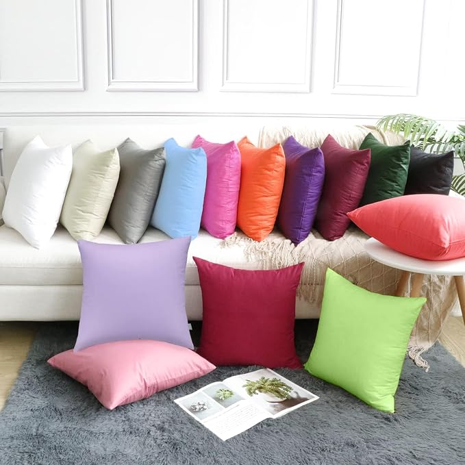 Thmyo 4-Pack 100% Cotton Comfortable Solid Decorative Throw Pillow Case, Square Cushion Cover Pillowcase Sublimation Blank Pillow Covers DIY Throw Pillowcase for Sofa(18x18 inch/ 45x45cm,Pea Green)