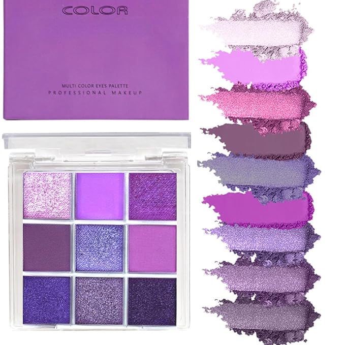 9 Colors Purple Tan Grape Shimmer Matte Eyeshadow Palette, Pearl Glitter Shimmer Matte Nude Neutral Shades, High Pigmented Waterproof Grape Plum Pink Lavender Eyeshadow, Bright Sombras De Ojos