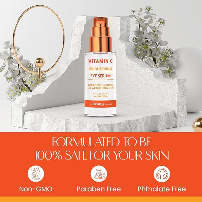 Vitamin C Under Eye Serum - Anti-Aging, Reduces Puffiness, Dark Circles & Wrinkles, Hydrating - Dermatologist Tested, Korean Skin Care - 1 oz / 30 ml