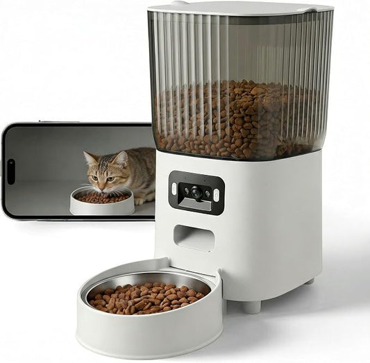 Automatic Cat Feeder with Wide-Angle Camera, 5L (Single-Bowl pro) | Auto Dog Food Dispenser , App Control, 1080P Night Vision,Motion Detection, Two-Way Audio, Large Hopper, Feeding Timer