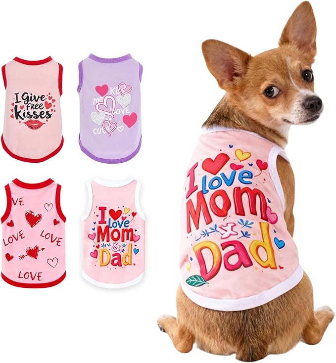 Topbuti 4 Pack Dog Shirts Summer Pet T Shirts Puppy Clothes Dog Clothing Breathable Cat Sleeveless Vest for Small Dogs Cats (Medium, Love)