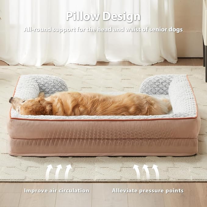 LEXTRO Orthopedic Dog Beds for Large Dogs, Comfy Washable Dog Couch Bed | Comfy Sleeping Dog Bed with Egg Crate Foam, Dog Sofa with Removable Cover, Waterproof Lining&Non-Slip Bottom, Gray