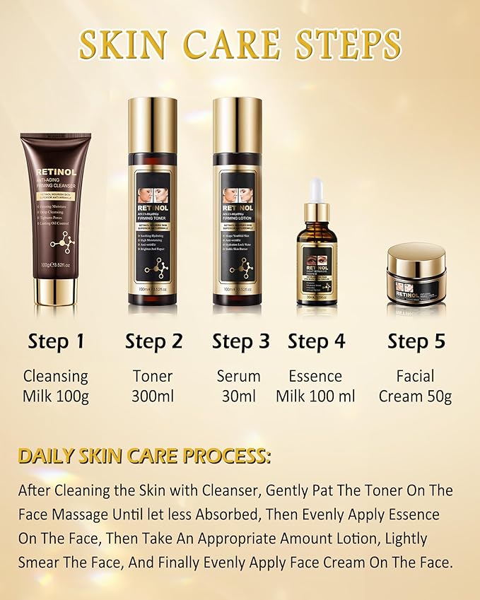 Skin Care Set,5 in 1 Moisturizing Skincare Gift Set, Facial Skincare Product Kit with Cleanser, Toner, Eye Serum, Face Serum, Face Cream,Valentine's Women’s Day Gift Kit for Mature Older Women Mom