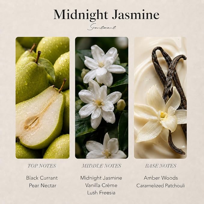 Scentiment Midnight Jasmine Diffuser Oil - Premium Hotel Scent with Notes of Jasmine, Vanilla Crème & Pear Nectar Home Scent, Hotel Fragrance Oil Diffuser Refill - 4.06 fl oz (120 mL)